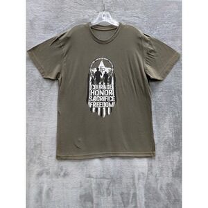 Military Patriotic Graphic T-Shirt Mens Large Olive Green‎ Salute To Our Heroes